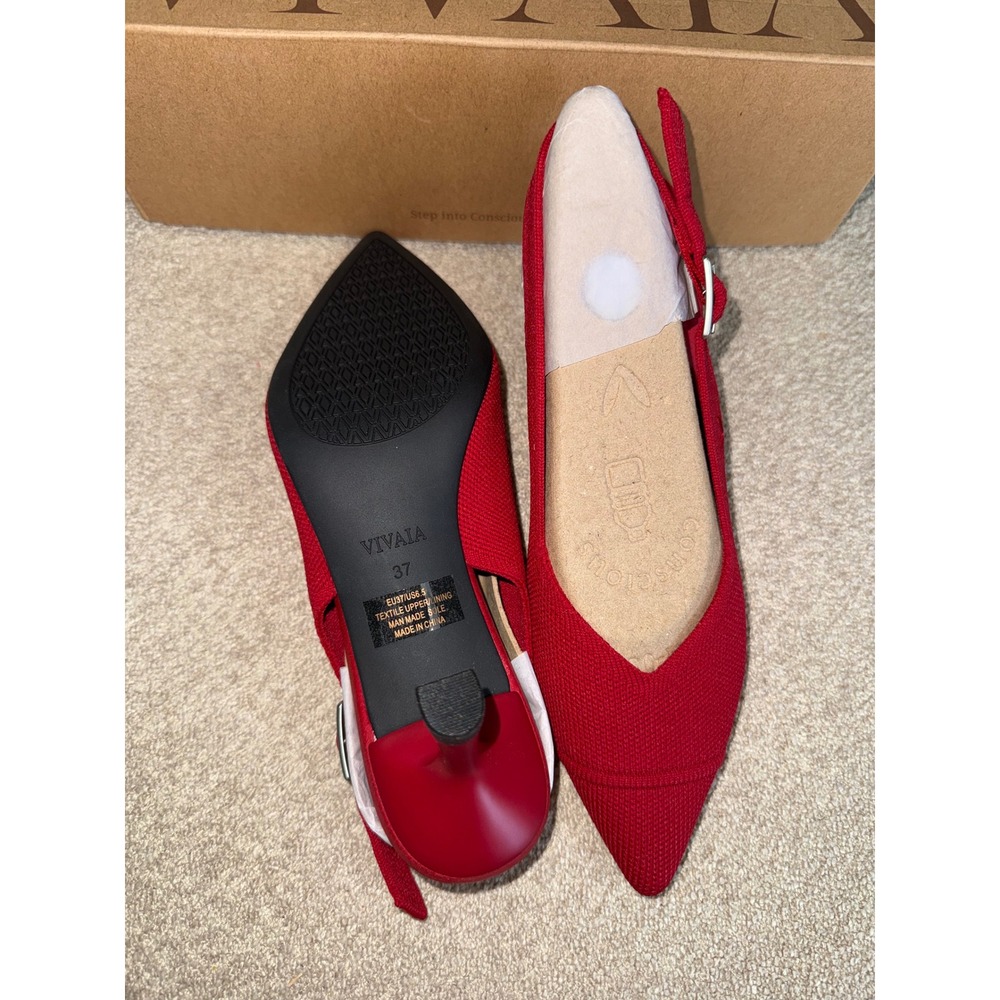 VIVAIA Red Elegant Pointed Toe Slingback Heels Knit Comfort Pumps EU/37 US/6.5 - Picture 8 of 11